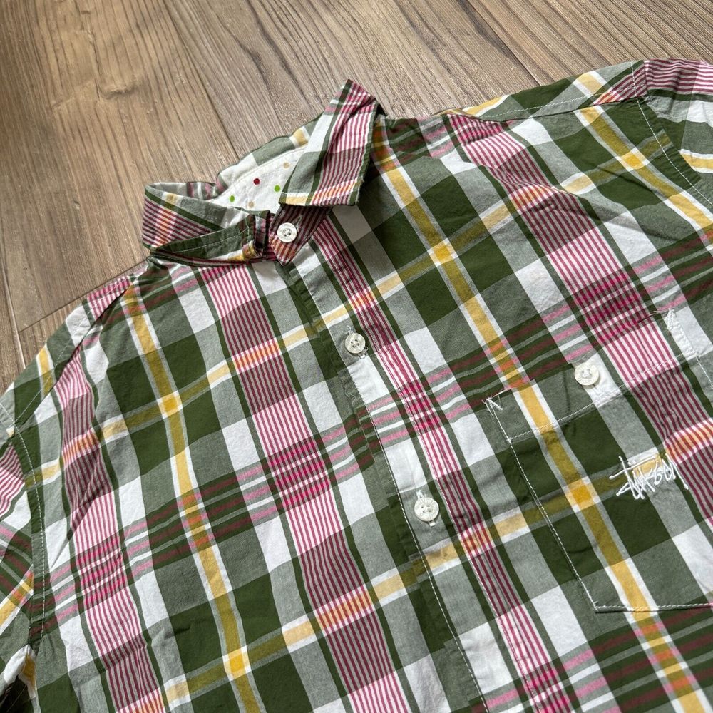 Vintage Stussy Plaid Short Sleeve Button-Up Shirt Men's Multicolor VTG Small